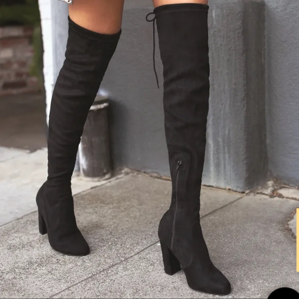 So Much Yes black suede over the knee boots